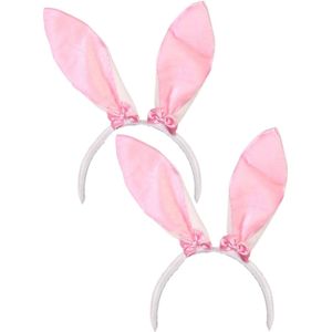 Verkleed diadeem haas/konijnen oren - 2x - roze - meisjes/dames - vrijgezellenfeest/paashaas - Verkleedhoofddeksels