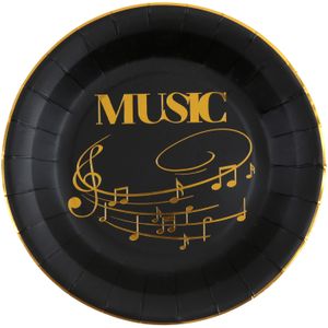 Feest wegwerpbordjes - muziek - 10x stuks - 23 cm - zwart/goud - Feestbordjes