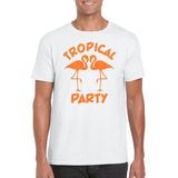 Tropical party T-shirt voor heren - met glitters - wit/oranje - carnaval/themafeest - Feestshirts