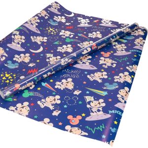 1x Inpakpapier/cadeaupapier Disney Mickey Mouse donkerblauw 200 x 70 cm op rol - Cadeaupapier