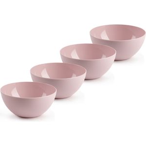 Plasticforte kommetjes/schaaltjes - 4x - dessert/ontbijt - kunststof - D17 x H8 cm - roze - BPA vrij