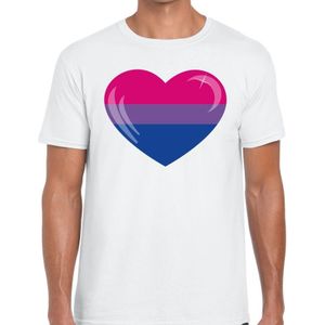 Bi hart  gay pride t-shirt wit voor heren - Feestshirts