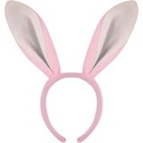 Paashaas/konijn oren diadeem roze met tandjes/snuitje voor volwassenen - Verkleedhoofddeksels