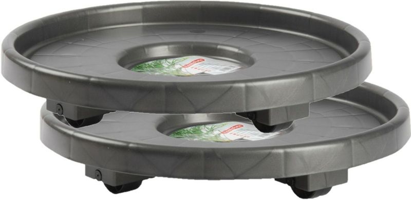 PlasticForte - Plantenonderzetter - Antraciet - Set van 2 - Rond - Kunststof