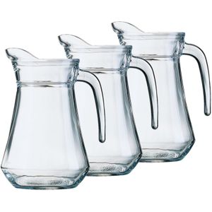 3x stuks glazen schenkkannen/karaffen 1,3 liter - Waterkannen