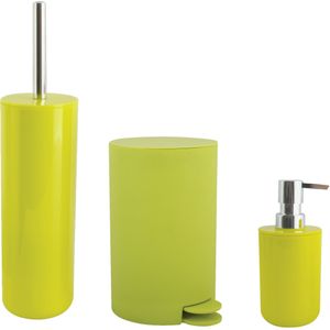 Toiletborstel in houder/zeeppompje/pedaalemmer set Moods - kunststof - lime/appel groen - Badkameraccessoireset