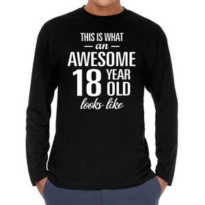 Awesome 18 year / 18 jaar cadeaushirt long sleeves zwart heren - Feestshirts