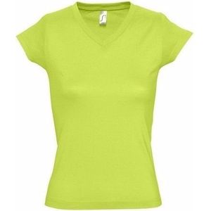 Dames t-shirt  V-hals lime 100% katoen slimfit - T-shirts