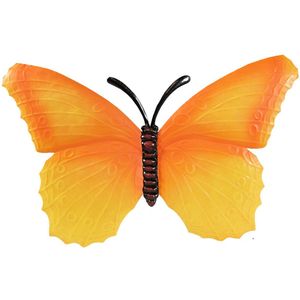 Muur/Schutting decoratie vlinders 40 cm oranje metaal - Tuinbeelden