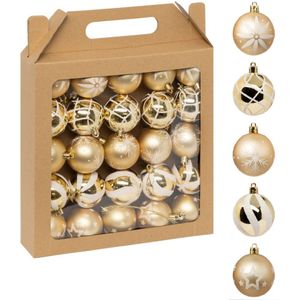 Gedecoreerde kerstballen - 25x stuks - 6 cm - goud - kunststof - Kerstbal