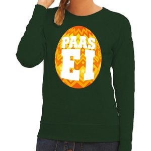 Paas sweater groen met oranje ei voor dames - Feesttruien