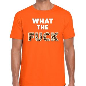 What the Fuck tijgerprint tekst t-shirt oranje heren - Feestshirts