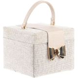 Luxe sieradenkist/juwelenkist met lades beige van stof 15 x 15,5 x 13 cm - Sieradendozen