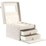 Luxe sieradenkist/juwelenkist met lades beige van stof 15 x 15,5 x 13 cm - Sieradendozen