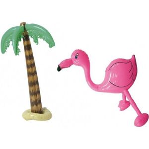 Decoratie set palmboom en flamingo opblaasbaar - Opblaasfiguren