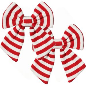 Kerst ornament strikken - 2x -rood/wit gestreept - 20 x 17 cm - polyester - Kersthangers