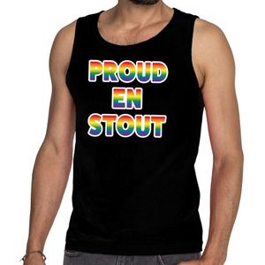 Proud en stout/mouwloos shirt gay pride tanktop zwart heren - Feestshirts