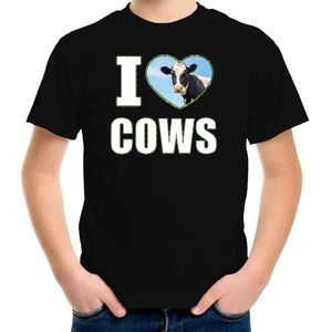 I love cows t-shirt met dieren foto van een koe zwart voor kinderen - T-shirts