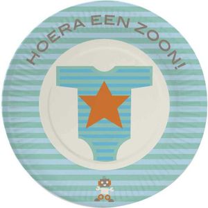 8x stuks Wegwerp bordjes geboorte zoon/jongen van karton 18 cm - Feestbordjes