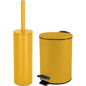 Spirella Badkamer/toilet accessoires set - WC-borstel en pedaalemmer 5L - metaal - saffraan geel