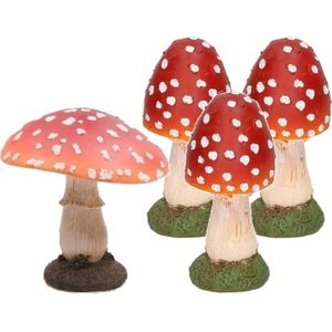 Decoratie paddenstoelen setje met 4x gewone paddenstoelen vliegenzwammen - Tuinbeelden