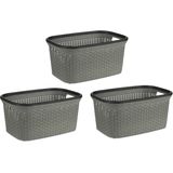 Kipit Wasmand - 3x - Rotan gevlochten - grijs - kunststof - 36 liter - 53 x 36 x 25 cm