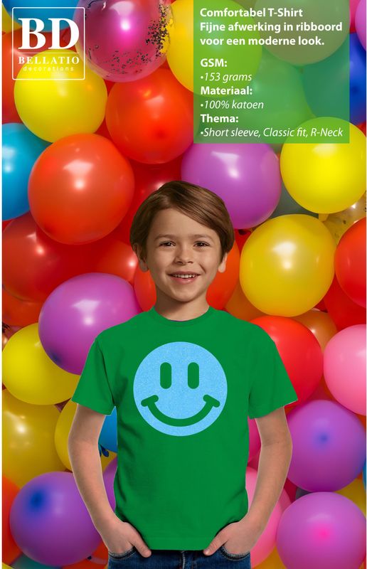 Verkleed T-shirt voor jongens - Smile Emoticon - geel - carnaval - feestkleding voor kinderen - T-shirts