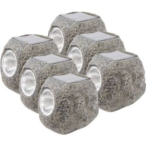 Lumineo Buiten spot solar verlichting - 6x -steen - LED - 10 x 12 cm