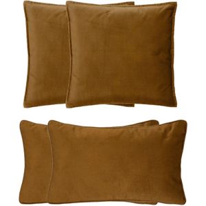 Atmosphera Bank/sierkussens Sophia - set 4x - Goud/bruin - polyester - met rits - In 2 formaten