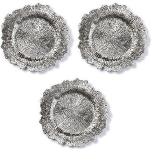 3x Kaarsplateaus zilver asymmetrisch 33 cm rond - Kaarsenplateaus