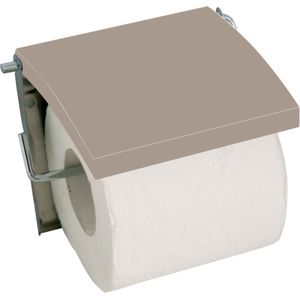MSV Toiletrolhouder voor wand/muur - Metaal en MDF hout klepje - beige