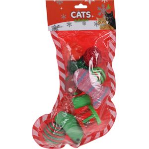 Kerstcadeau voor katten/poezen kerstsok met speeltjes - Kerstsokken