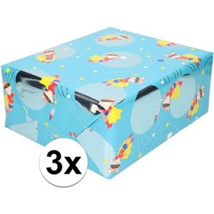 3x Blauw inpakpapier met vosje met masker 200 cm - Cadeaupapier