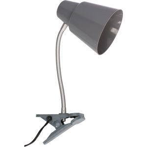 Gerimport Bureaulamp met klem - grijs - 22 x 12 x 32 cm - Buigbare leeslampen/ tafellampen - Bureaulampen