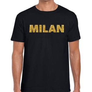 Milan gouden glitter tekst t-shirt zwart heren - Feestshirts