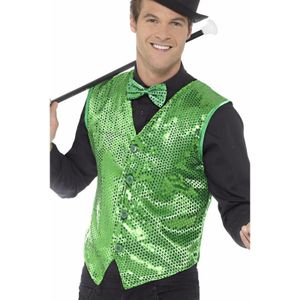 Groen heren gilet met pailletten - Carnavalskostuums