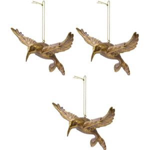 4x Kerstboomhangers gouden kolibrie vogels 13 cm kerstversiering - Kersthangers