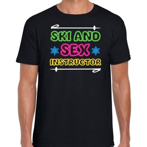 Apres ski t-shirt voor heren - ski and sex instructor - zwart - wintersport - Feestshirts