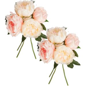 Atmosphera boeket van pioenrozen kunstbloemen - 8 stuks - roze - H30 cm - lichtroze bloemen