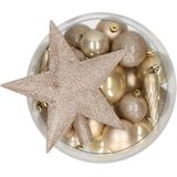 Bellatio Decorations set 33x stuks kunststof kerstballen met ster piek champagne - Kerstbal