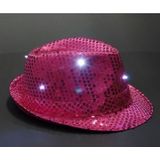 Roze glitter hoedjes met LED licht 4 stuks - Verkleedhoofddeksels