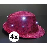 Roze glitter hoedjes met LED licht 4 stuks - Verkleedhoofddeksels