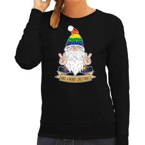 Foute Kersttrui/sweater voor dames - Pride Gnoom - zwart - LHBTI/LGBTQ kabouter - kerst truien