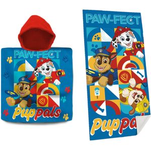 Set van bad cape/poncho met strand/badlaken voor kinderen met Paw Patrol print - Badcapes