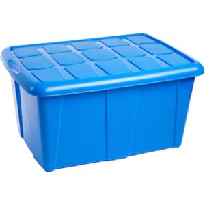 Opslagbox kist van 60 liter met deksel - Blauw - kunststof - 63 x 46 x 32 cm - Opbergbox