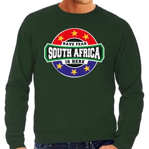 Have fear South Africa is here / Zuid Afrika supporter sweater groen voor heren - Feesttruien