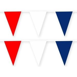 2x Feestartikelen Frankrijk thema stoffen slingertje rood/wit/blauw 10 m - Vlaggenlijnen
