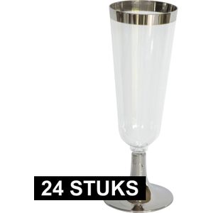 24x Wegwerp plastic doorzichtige champagneglazen/flutes - Champagneglazen
