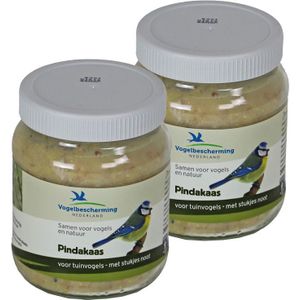 Vogelbescherming Vogelvoer - 2x - pot - vogel pindakaas met noot - 330gr - winter vogelvoer/dierenvoer