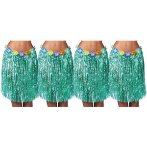 Hawaii verkleed rokje - 4x - voor volwassenen - groen - 50 cm - rieten hoela rokje - tropisch - Carnavalskostuums